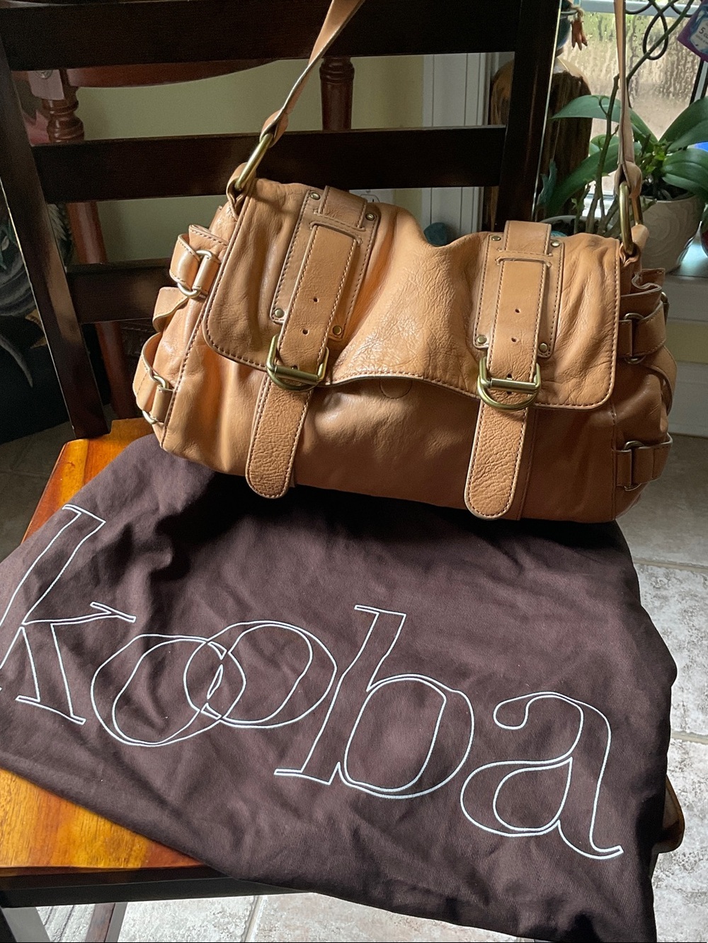 Kooba Caramel Tan Leather Buckle Shoulder Bag